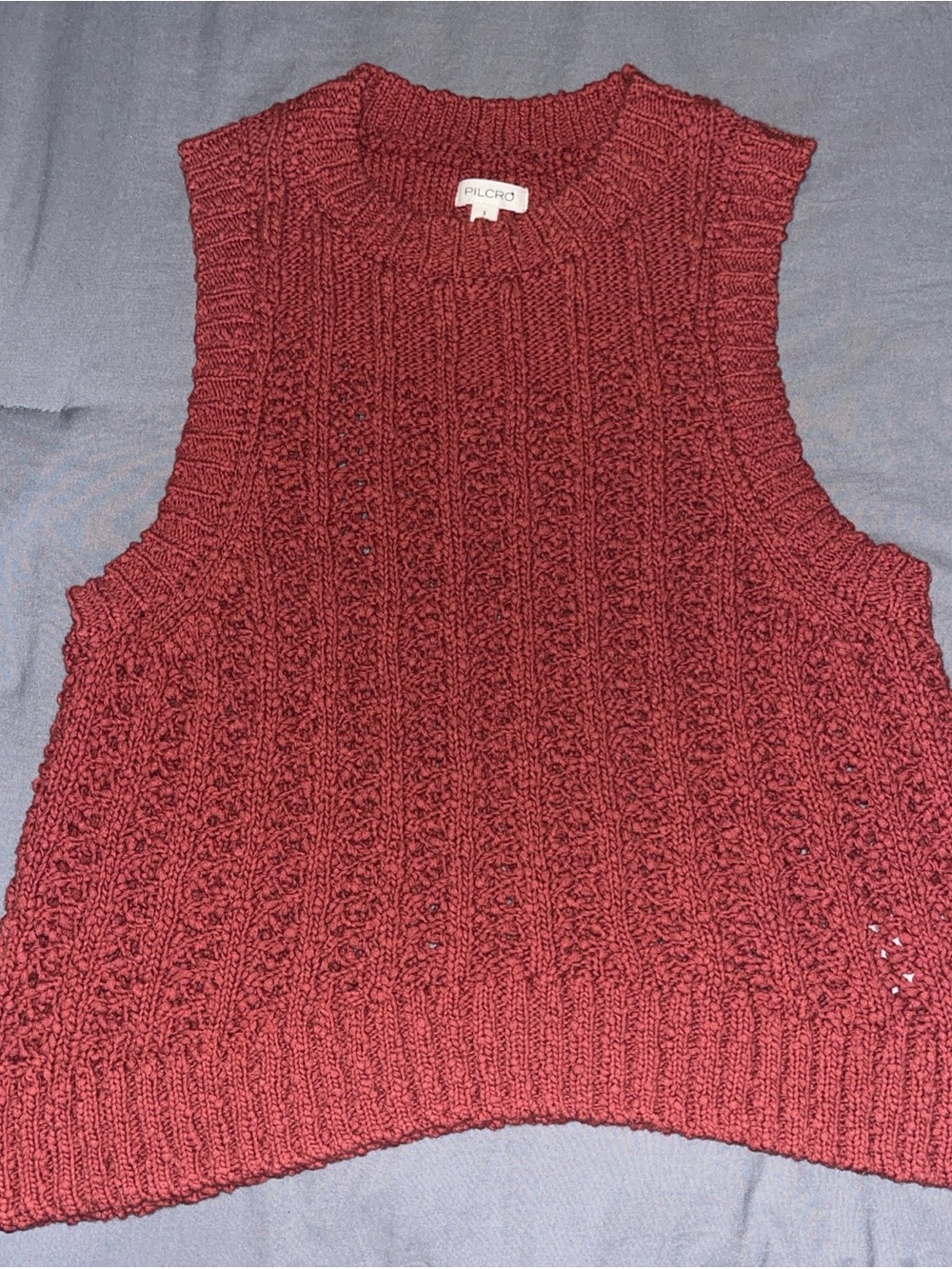 Pilcro Cable Knit Sweater Vest - Brick Red
